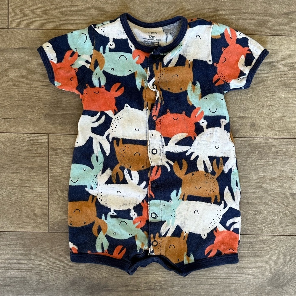 Carter’s 12 Months Baby Boy Vibrant Crab Button Down Romper 
Super cute